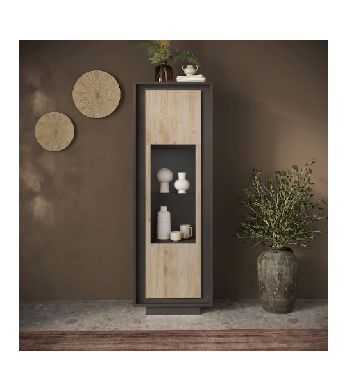 Vitrine sky 1 porte – Finition Mercure / Anthracite